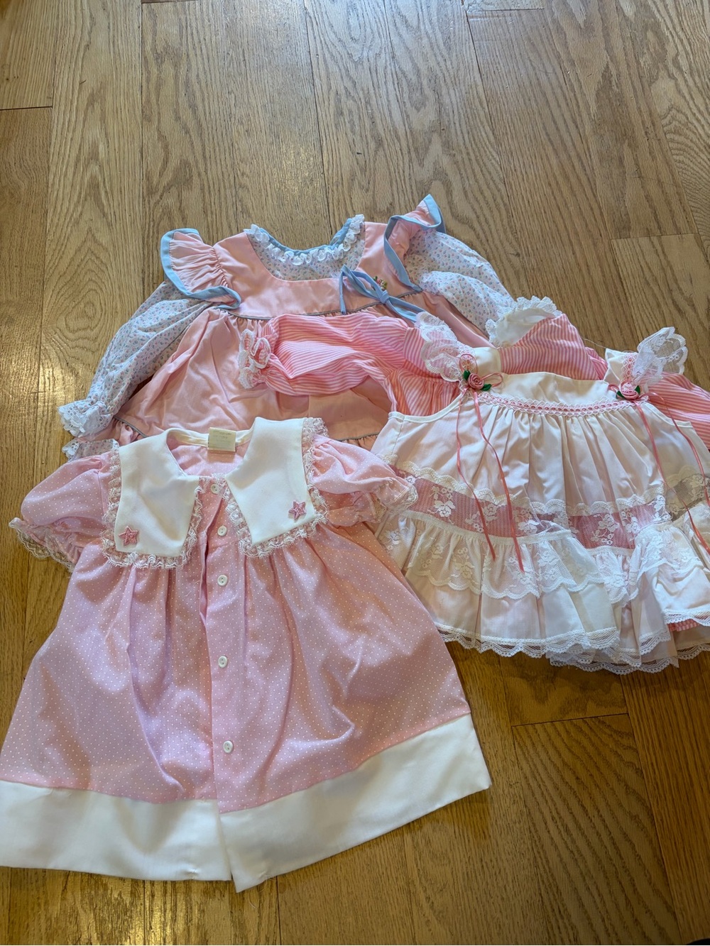 Lot of 3 vintage Baby girl Smock Dresses pink Frilly